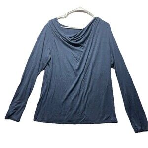 Toad & Co Woman Size XL Drape Neck Revery Long Sleeve Tee Blue Soft Modal Blend